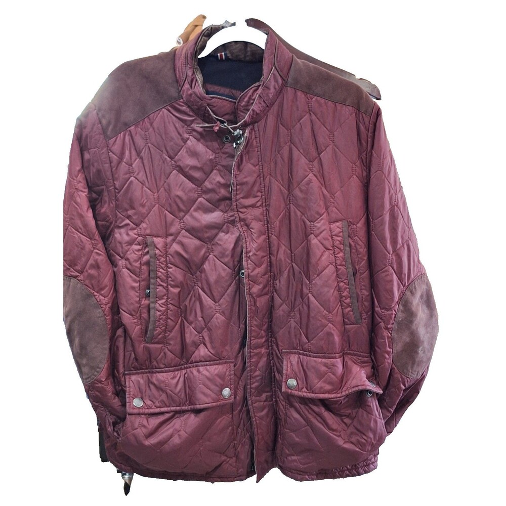 Tommy Hilfiger Men's Quilted Jacket Burgundy Brown Faux Suede Size L